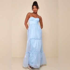 NWT✨Lulus Exceptional Grace Light Blue Strapless Tiered Bustier Maxi Dress